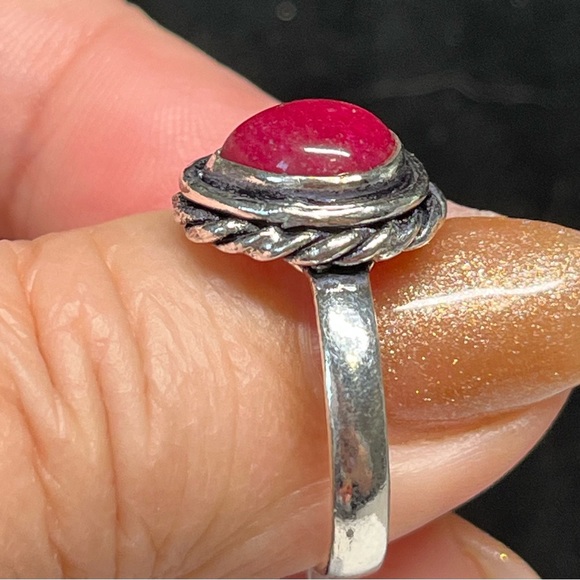 🌈ethnic style red cabochon style stone ring, 925 - Picture 5 of 12